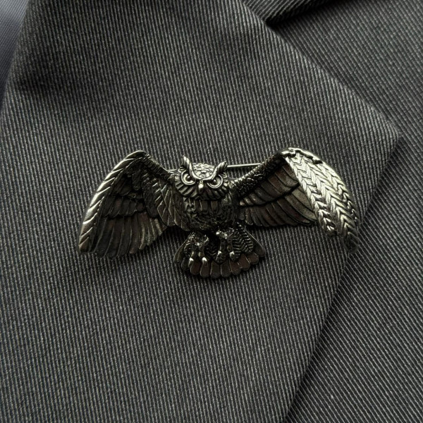 Брошь филин в серебре