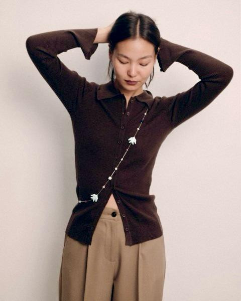 Кардиган с воротником коричневый