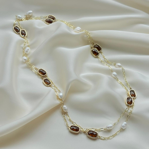 Сотуар Queens жемчуг и коричневый горный хрусталь