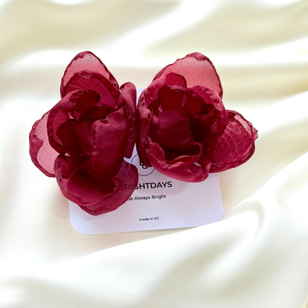 Серьги Пион бордовые