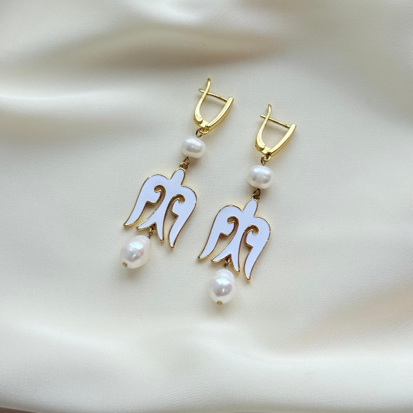 Серьги "Карлыгаш" белые в золоте