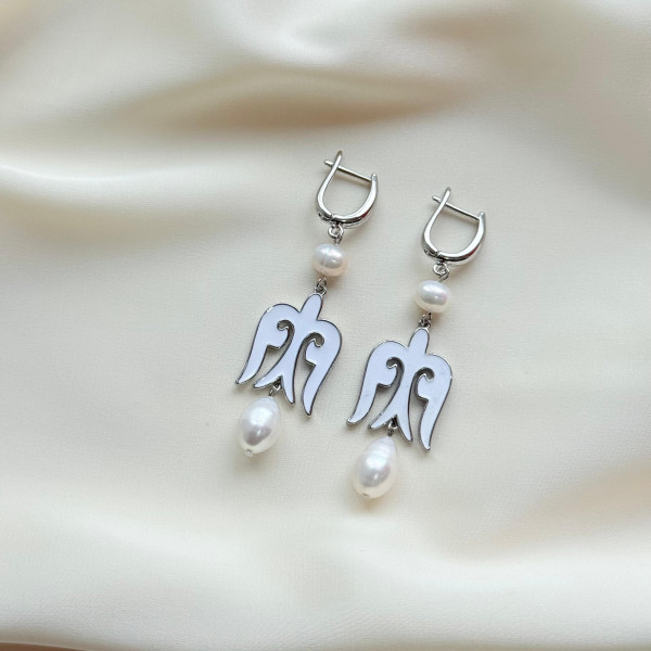 Серьги "Карлыгаш" белые в серебре