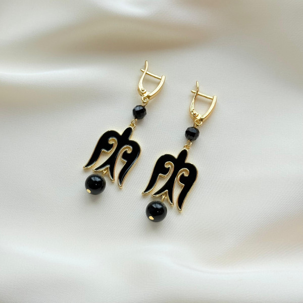 Серьги "Карлыгаш" черные в золоте