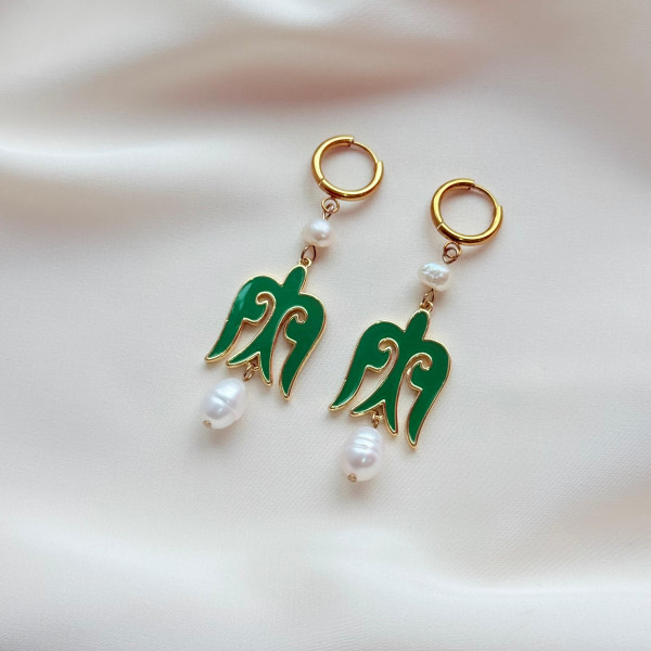 Серьги "Карлыгаш" зеленые в золоте