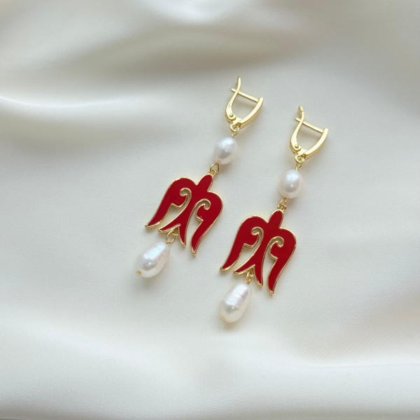 Серьги "Карлыгаш" красные в золоте