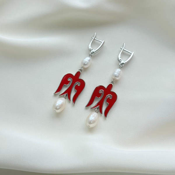 Серьги "Карлыгаш" красные в серебре