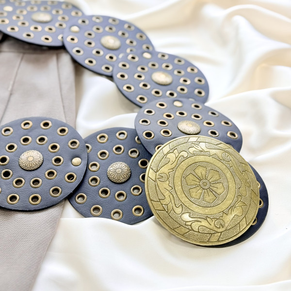 Пояс "Бохо-Диски" черный с античной фурнитурой