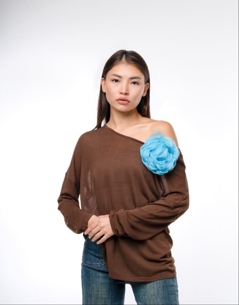 Брошь "Пион M" голубой